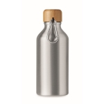 Small aluminium bottle with bamboo lid and carabiner, 400 ml matt silver colour sixth view