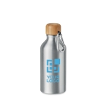 Small aluminium bottle with bamboo lid and carabiner, 400 ml view with print area