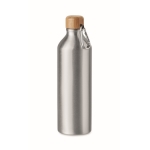 Aluminium bottle with bamboo cap and carabiner, 800 ml matt silver colour