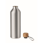 Aluminium bottle with bamboo cap and carabiner, 800 ml matt silver colour second view