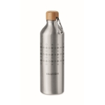 Aluminium bottle with bamboo cap and carabiner, 800 ml matt silver colour main view