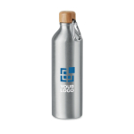 Aluminium bottle with bamboo cap and carabiner, 800 ml view with print area