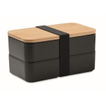 Double lunch box with internal divider and cutlery, 800 ml black colour