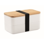 Double lunch box with internal divider and cutlery, 800 ml white colour