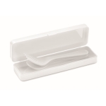 Reusable cutlery set with knife, fork and spoon in a case white colour