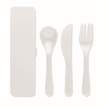 Reusable cutlery set with knife, fork and spoon in a case white colour third view