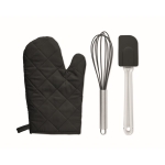 Baking set with glove, whisk and spatula black colour