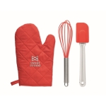 Baking set with glove, whisk and spatula red colour main view