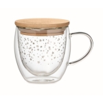 Glass cup with stars and bamboo lid, 220 ml transparent colour