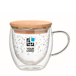 Glass cup with stars and bamboo lid, 220 ml transparent colour view with print area