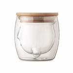 Glass cup with bear face design and bamboo lid, 260 ml transparent colour sixth view