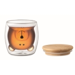 Glass cup with bear face design and bamboo lid, 260 ml transparent colour ninth view