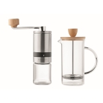 Set with glass and steel coffee pot and manual coffee grinder matt silver colour second view