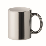 Glossy ceramic mug with handle, 300ml shiny silver colour