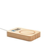 Bamboo magnetic wireless phone charger with power bank view with print area