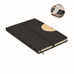 RPET notebook with phone holder and bamboo details, A5 black colour