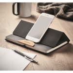 RPET notebook with phone holder and bamboo details, A5 black colour main ambient view