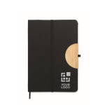 RPET notebook with phone holder and bamboo details, A5 view with print area