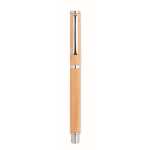 Roller pen with bamboo and chrome accessories, blue ink wood colour