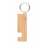 Bamboo keyring with mobile phone holder wood colour third view