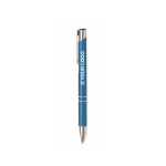 Recycled aluminium ballpoint pen with blue ink turquoise colour view with print area