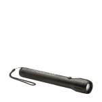 Torch with LED light and carrying strap as a promotional gift black colour view with print area