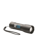 Small LED torch with straps, perfect for promotions black colour view with print area