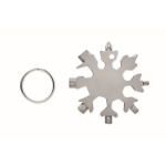 Snowflake-shaped, multifunctional tool made of stainless steel titanium colour