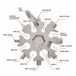 Snowflake-shaped, multifunctional tool made of stainless steel titanium colour third view