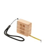 Environmentally friendly tape measure in square bamboo, 1m wood colour view with print area