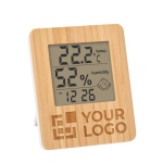 Weather station with bamboo front as a promotional item wood colour view with print area