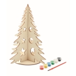 Decorative wooden tree with watercolour paints and brushes wood colour