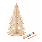 Decorative wooden tree with watercolour paints and brushes wood colour view with print area