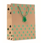 Christmas kraft paper bags with handle and your printed logo green colour