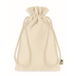 Small organic cotton, drawstring gift bag, 105 g/m2 natural colour