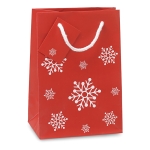 Small red gift bag with a white snowflake motif red colour