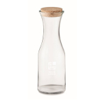 Large branded glass bottle with cork cap, 1 L transparent colour view with print area