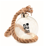 Decorative, christmas LED light ball with rope for hanging transparent colour view with print area