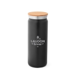 Double-walled thermal bottle with cork stopper, 600 ml black colour image with logo