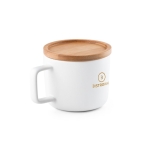 Ceramic mug with bamboo lid, 250 ml, Small Cover white colour image with logo