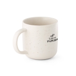 Ceramic mug with speckled matte finish, 370 ml off white colour image with logo