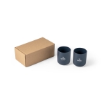 Set of 2 matte finish ceramic mugs, 280ml Home navy-blue colour image with logo