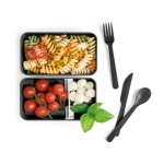 Double-walled lunch box, divider and cutlery, 1.36 L black colour fourth view