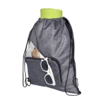 RPET drawstring bag with foldable design and front pocket grey colour