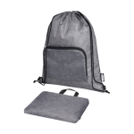 RPET drawstring bag with foldable design and front pocket grey colour