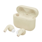 Auto-pairing headphones with dual microphones off white colour