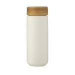 Ceramic cup with bamboo screw lid, spill-proof, 300 ml white colour