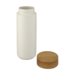 Ceramic cup with bamboo screw lid, spill-proof, 300 ml white colour