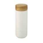 Ceramic cup with bamboo screw lid, spill-proof, 300 ml white colour