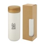 Ceramic cup with bamboo screw lid, spill-proof, 300 ml white colour